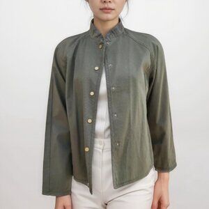 EILEEN FISHER Cadet Utility Cargo Moto Jacket PS Petite Small Olive Cotton